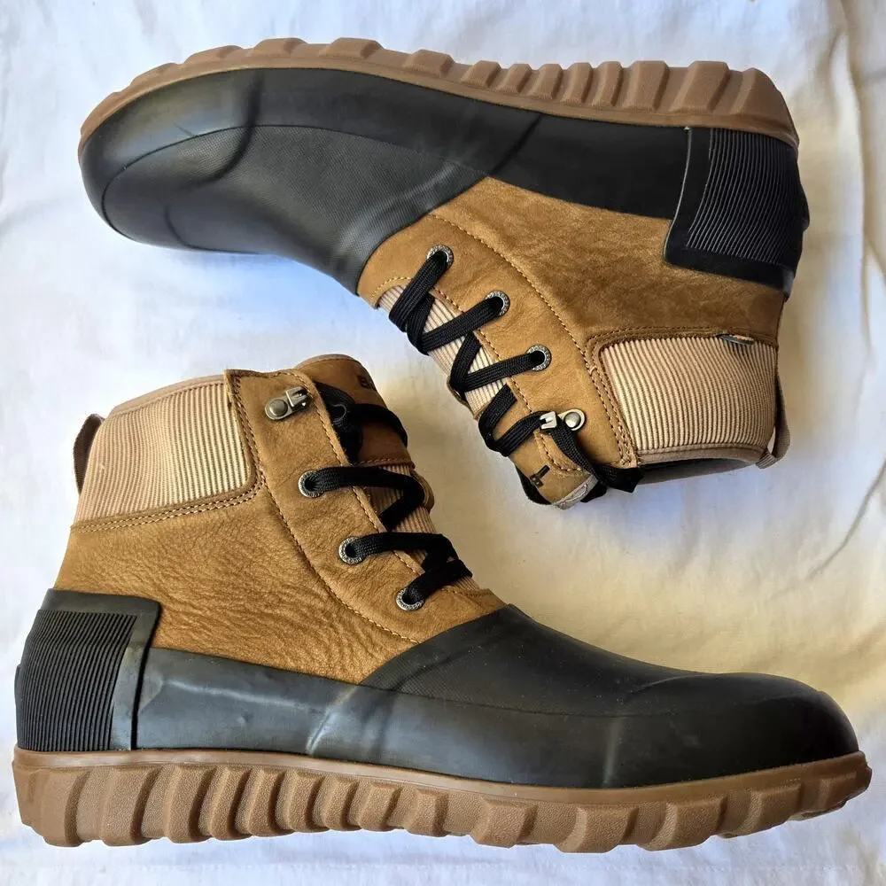 BOGS Men's Classic Casual Suede/Rubber Ankle Rain Boots Cognac/Black Size 13
